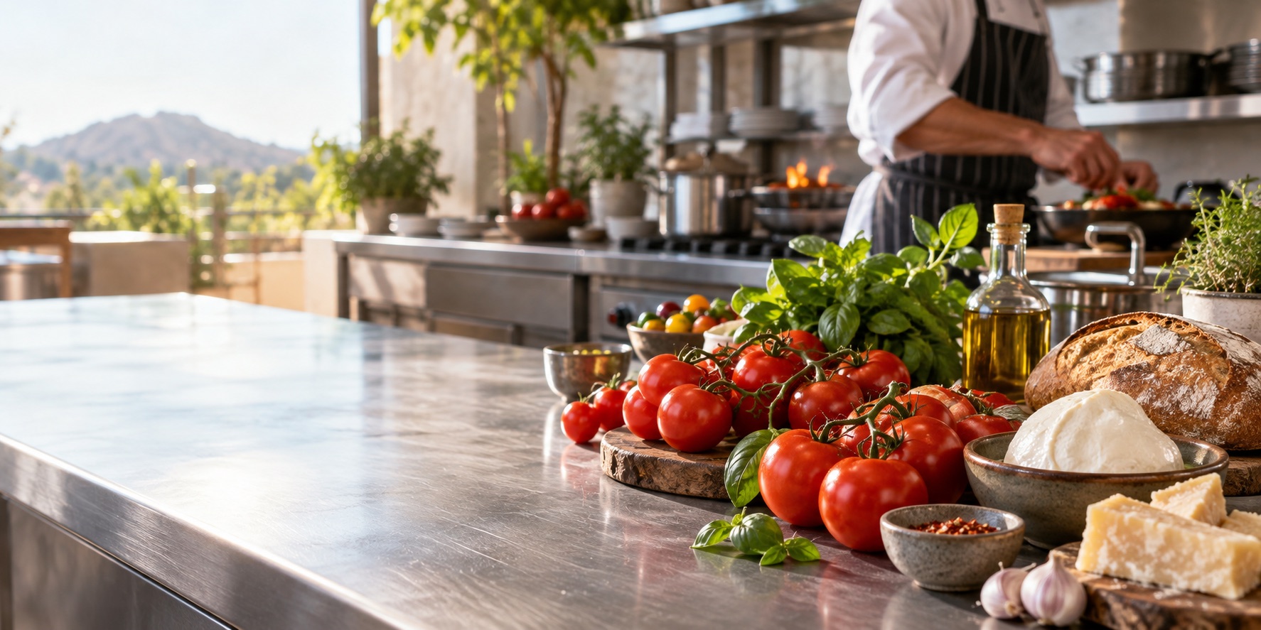Ingredientes frescos listos para una cocina profesional